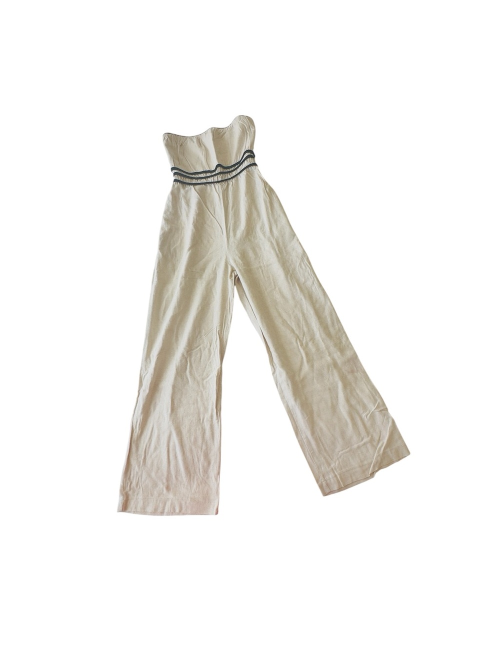 Monteau Strapless Wide-Leg Jumpsuit in Cream with Black Trim